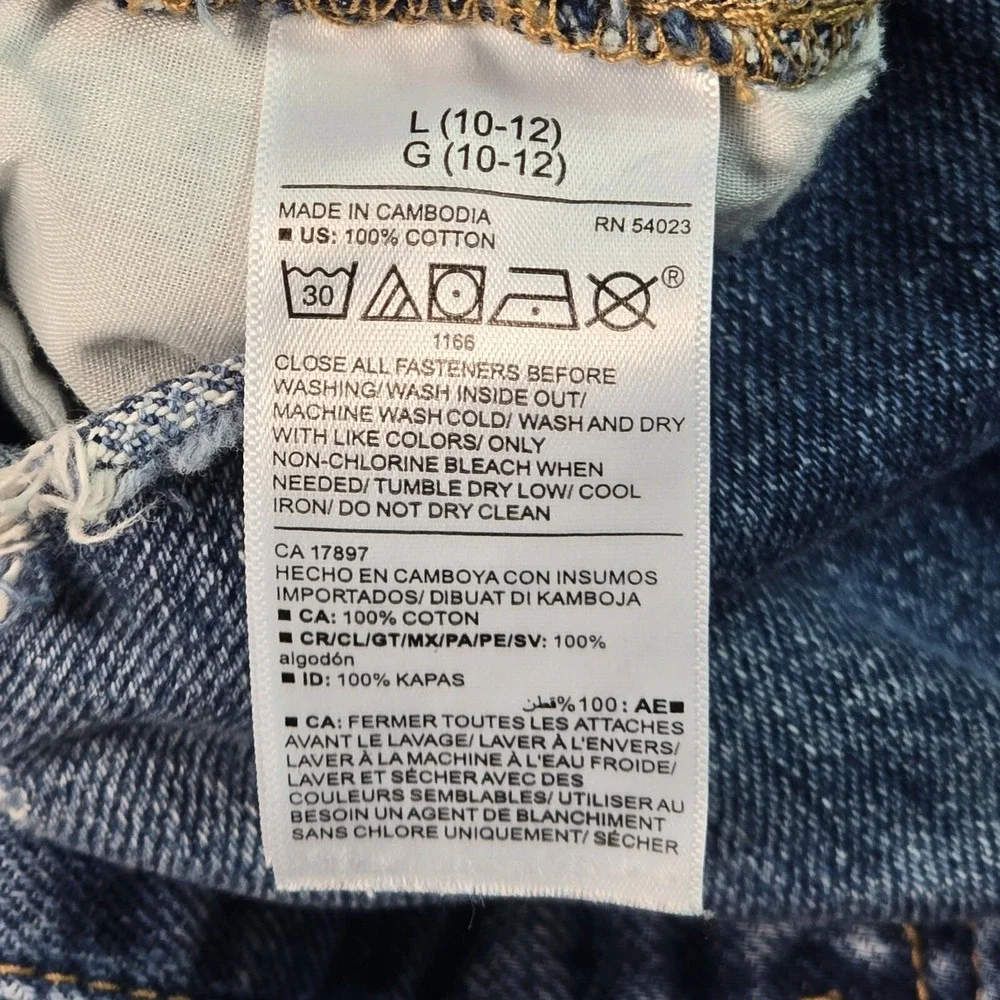Old Navy Denim Shortalls Girls L 10-12 Blue Distressed Raw Hem Overalls Country